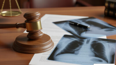 asbestos claim settlement gavel medical documents