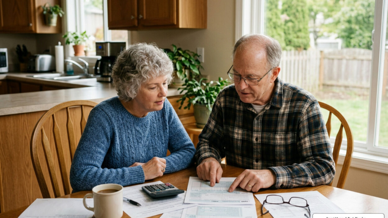Social Security tax on benefits retired couple reviewing documents