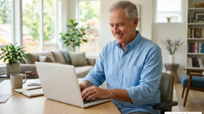 retirement part time work senior on laptop
