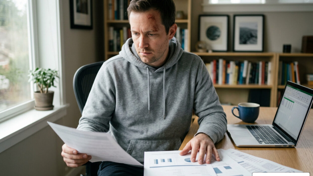 Accident victim consulting medical records and crash reports