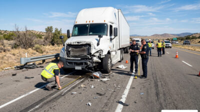 Accident reconstruction investigation after commercial semi truck crash